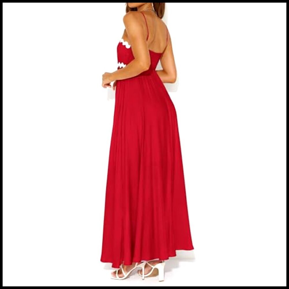 Spaghetti Strap Smocked Maxi Dress Sleeveless Boho Beach Sundress - Picture 4 of 7